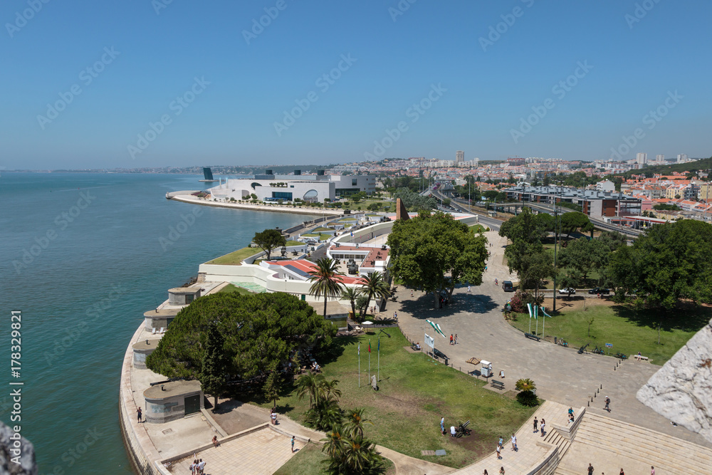 Aerial View of Lisbon from Belem Tower on the Tagus River, Portu