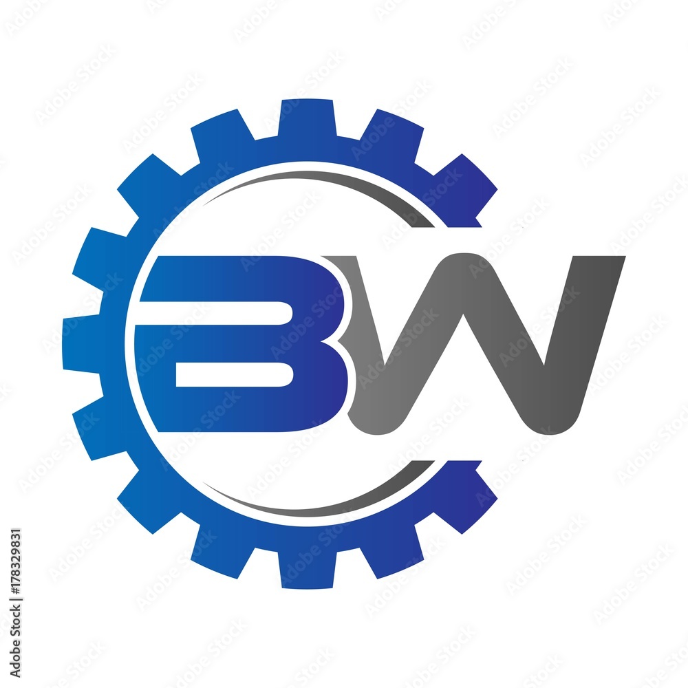 bw initial logo vector with gear blue gray bw initial logo vector with gear blue gray