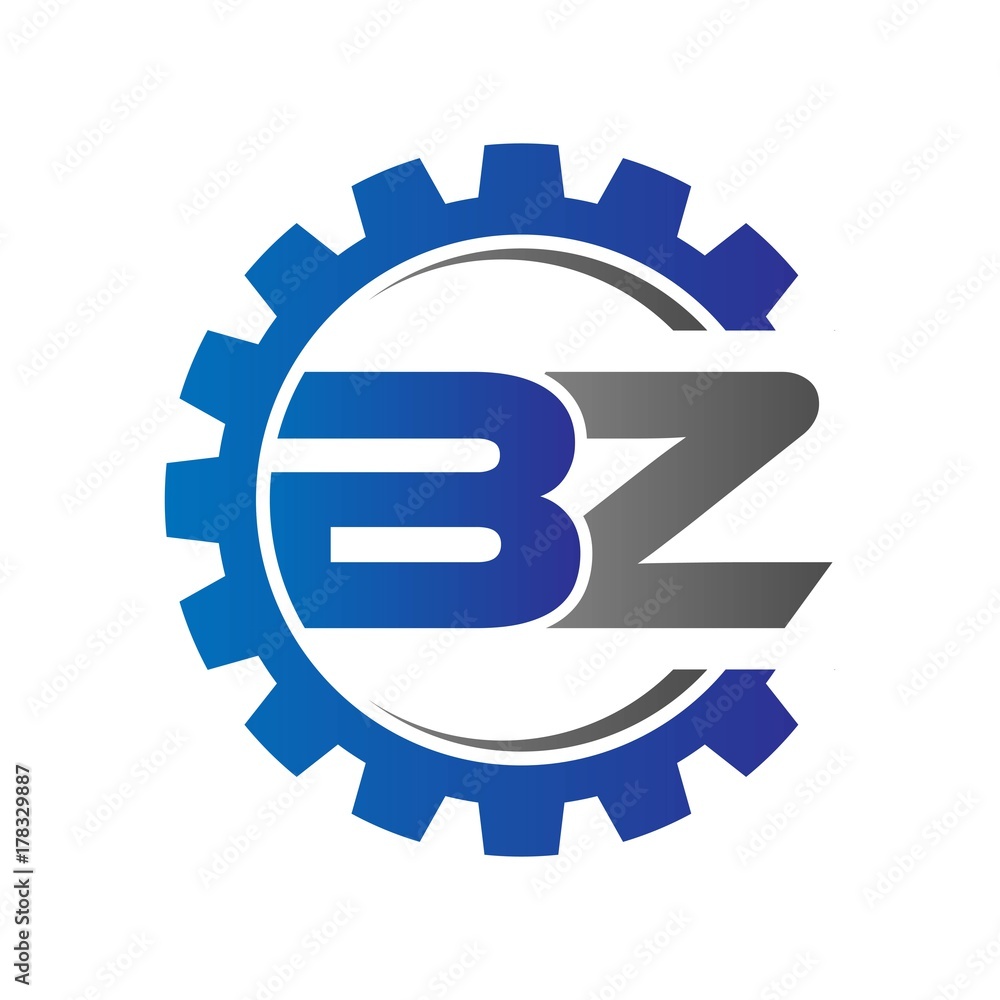 bz initial logo vector with gear blue gray bz initial logo vector with gear blue gray