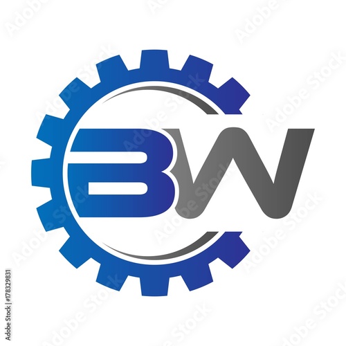 bw initial logo vector with gear blue gray