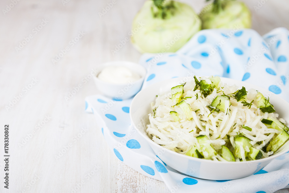 Salad with kohlrabi, cucumber and dill. Salad with kohlrabi, cucumber and dill.