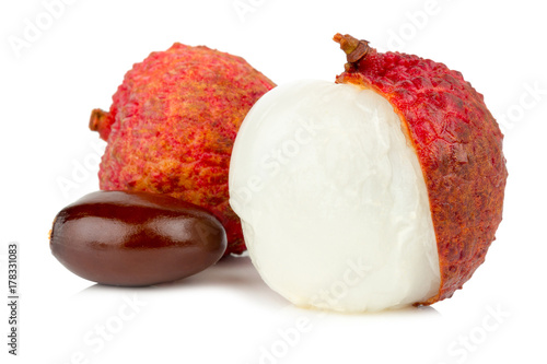 Fresh lychees with the seed isolated on white background
