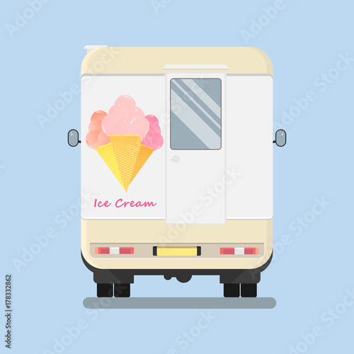 Back view of retro ice cream van