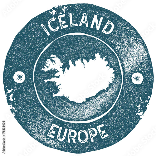 Iceland map vintage stamp. Retro style handmade label. Iceland badge or element for travel souvenirs. Rubber stamp with country map silhouette. Vector illustration.