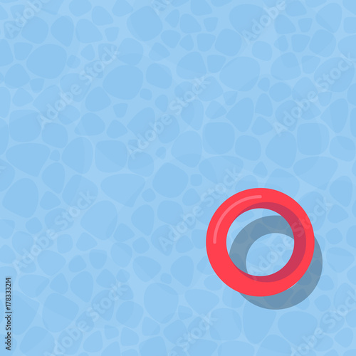 Swimming pool with floating red ring top view