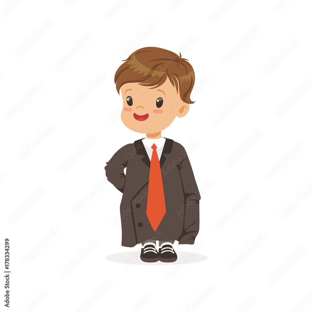 Cute boy wearing dult oversized suit, kid pretending to be adult vector Illustration Cute boy wearing dult oversized suit, kid pretending to be adult vector Illustration