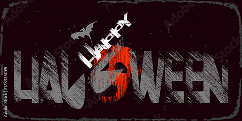 Happy Halloween, slogan, banner, open on a black background. spiders in the night