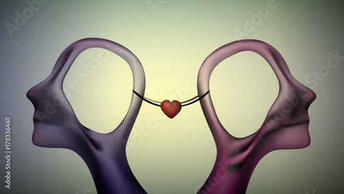 One love idea, couple in love sculpture with heart