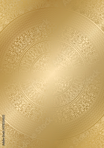 Golden round floral pattern gradient color. Vintage cover design template. Vector mandala poster soft detailed background