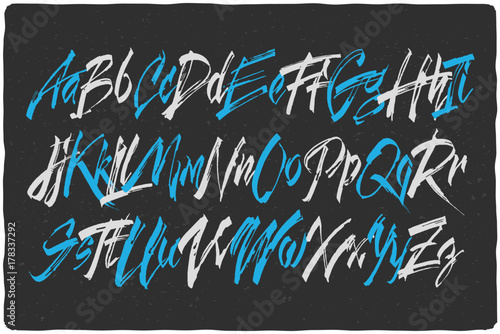 Handcrafted vector calligraphic script font. Dirty brush alphabet set.