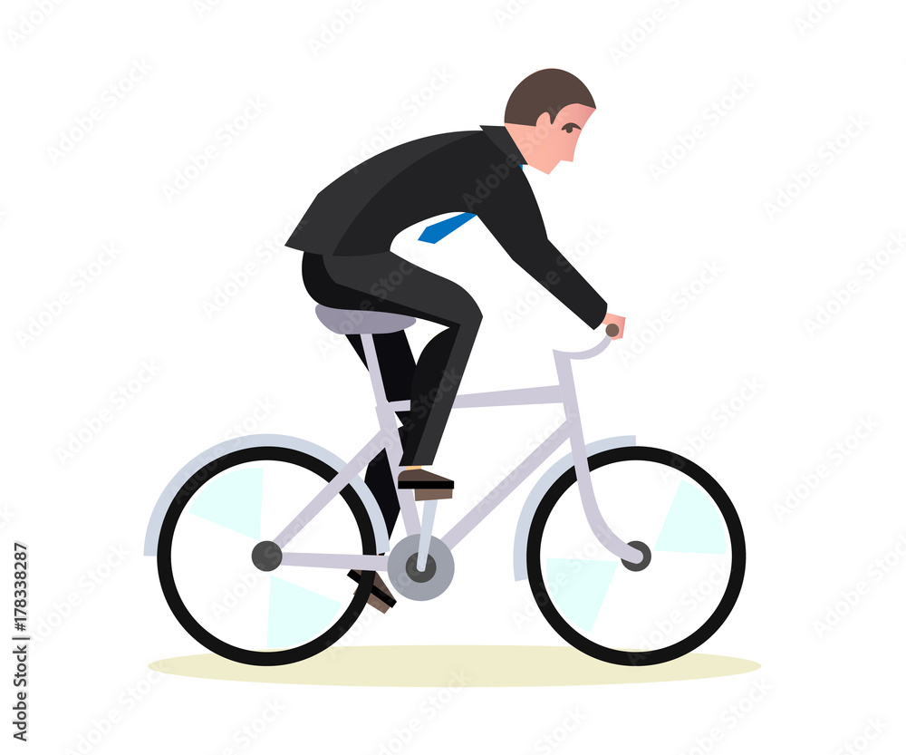 Businessman is riding a bicycle to work. Businessman is riding a bicycle to work.