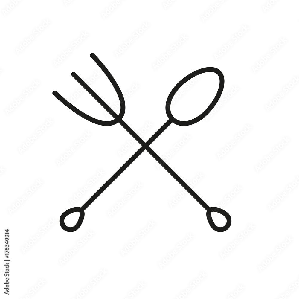 Crossed Spoon and Fork outline icon isolated on white background. Vector illustration. Crossed Spoon and Fork outline icon isolated on white background. Vector illustration.