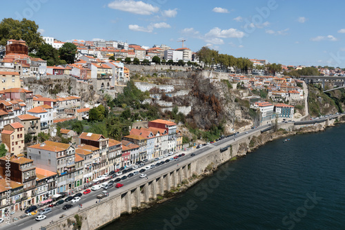 Top view of Douro river and old Porto downtown, Portugal. 