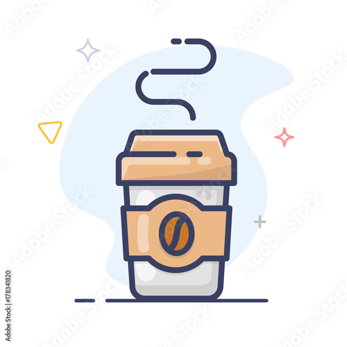 Coffee cup line art illustration.  Disposable Paper Coffee Cup vector icon . Plastic coffee cup with lid.