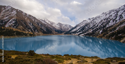 panorama of the glacial lake  Big Almaty Lake  Kazakhstan  Almaty