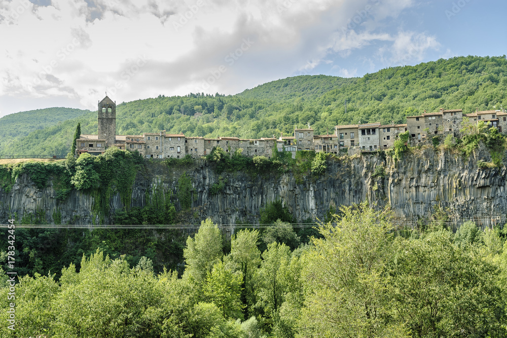 sight of the medieval city of Castelfollit of the Rock in Gerona, Spain.