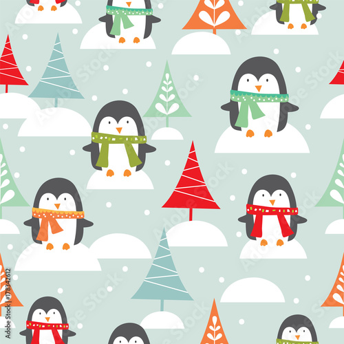 Penguin and christmas tree pattern
