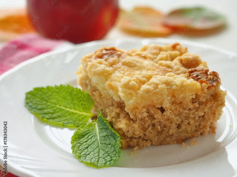 custom made wallpaper toronto digitalApple pudding. Homemade crumble pie decorated with fresh mint leaf. Autumn fruits cake. Selective focus.