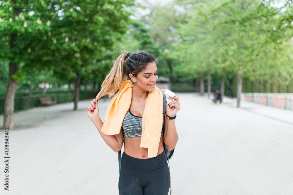 Woman eating after workout Woman eating after workout