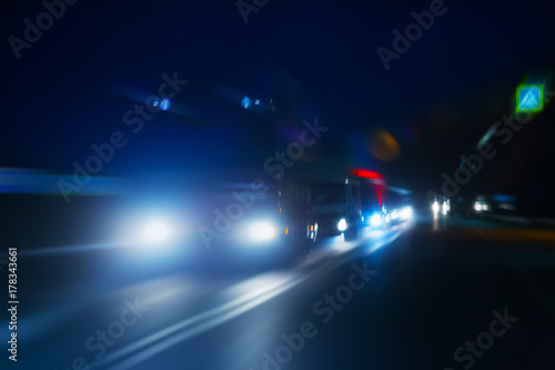 trucks moves on highway at night