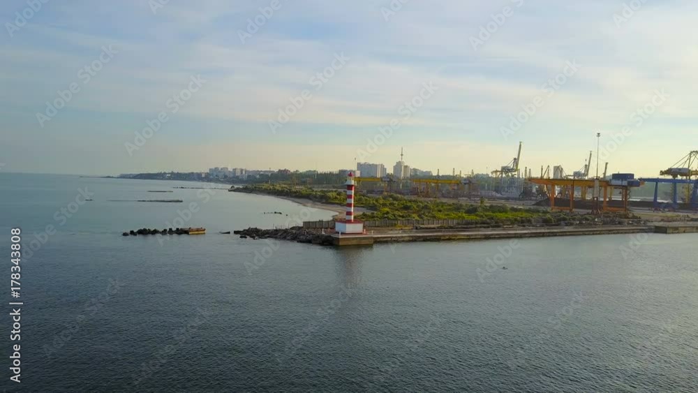 aerial view of beautiful lighthouse in a sea aerial view of beautiful lighthouse in a sea