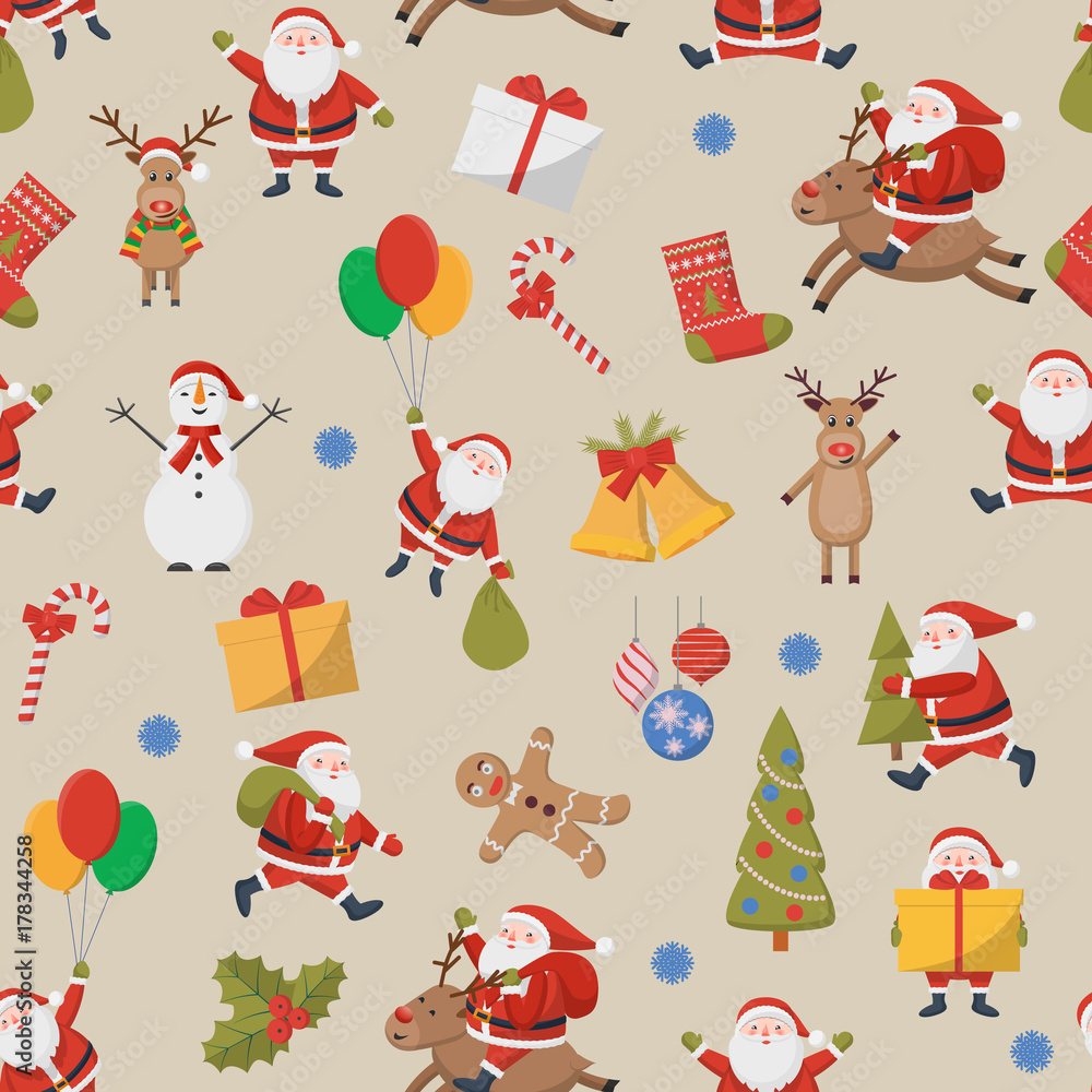 Naklejka premium Vector seamless background with Christmas and New Year symbols
