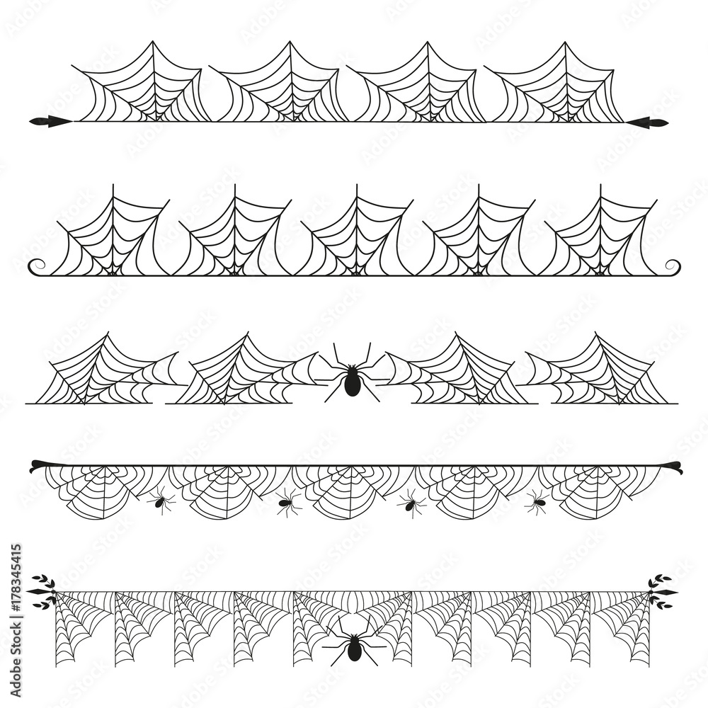 Halloween cobweb vector frame border separator and dividers line ...