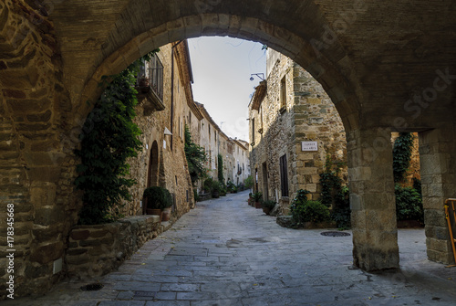 sight of the streets of the medieval town of Monells in Gerona  Spain.