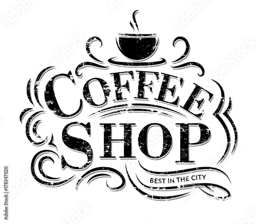 Coffee shop Logo with grunge effect. Retro coffee logo. Vector illustration