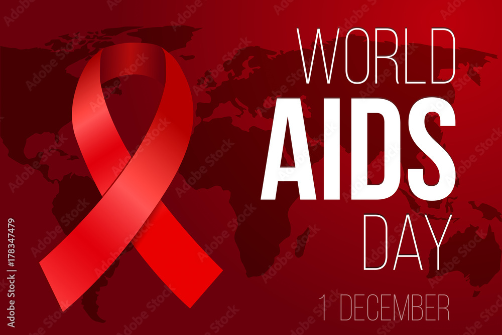 World aids day poster with map and ribbon. December 1st. Vector illustration World aids day poster with map and ribbon. December 1st. Vector illustration