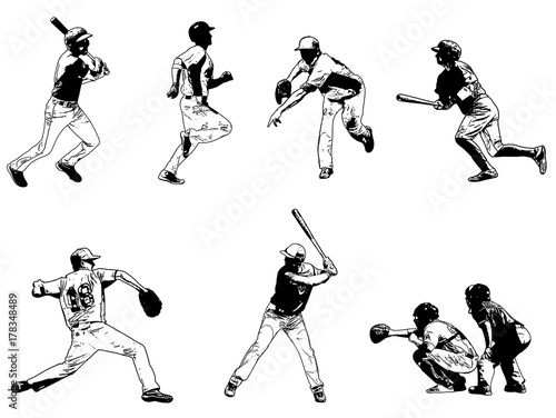 baseball players set - sketch illustration,vector