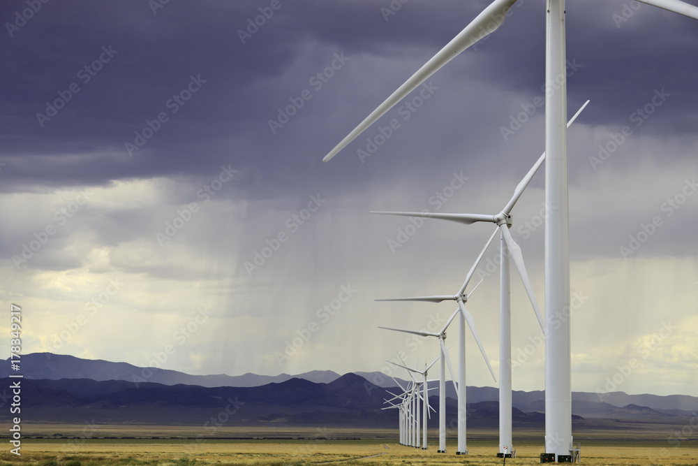 Wind turbines during thunder storm