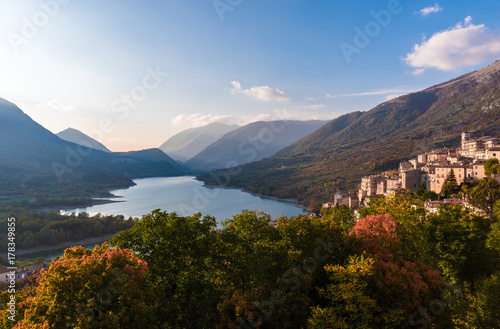 The autumn with foliage in the National Park of Abruzzo, Lazio and Molise (Italy) - An italian mountain natural reserve, with little old towns, the Barrea Lake, Camosciara, Forca d'Acero, Val Fondillo photo