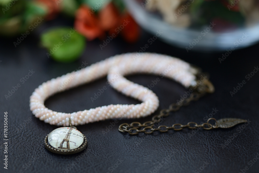 Bead crochet choker necklace with an Eiffel Tower pendant Bead crochet choker necklace with an Eiffel Tower pendant