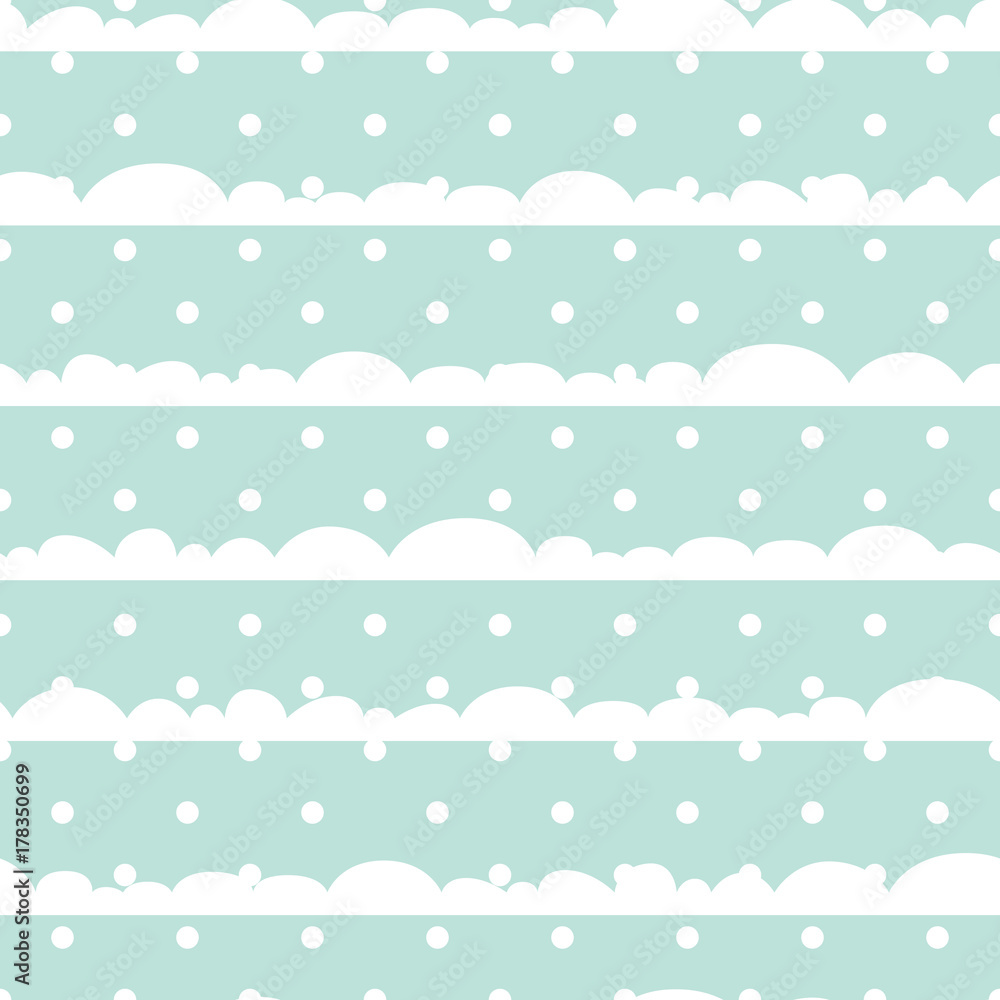 Blue and white polka dot clouds baby seamless vector pattern. Cute kid repeat background for fabric textile, muslin blanket and wallpaper design. Blue and white polka dot clouds baby seamless vector pattern. Cute kid repeat background for fabric textile, muslin blanket and wallpaper design.
