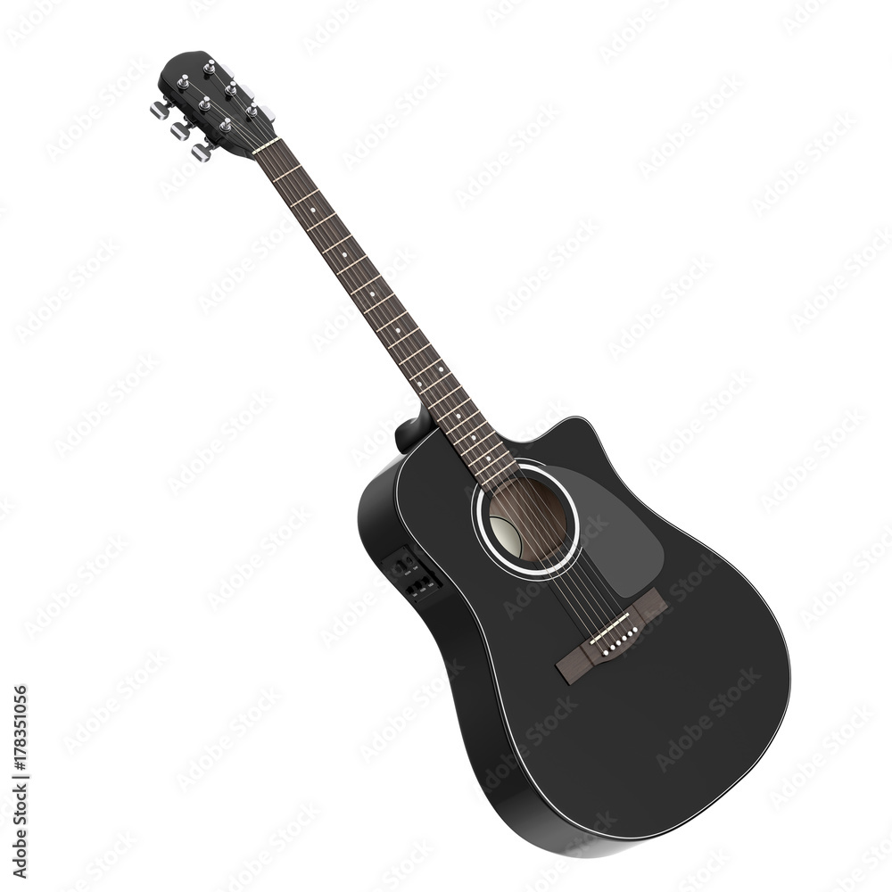 Fototapeta premium Black Wooden Acoustic Guitar. 3d Rendering