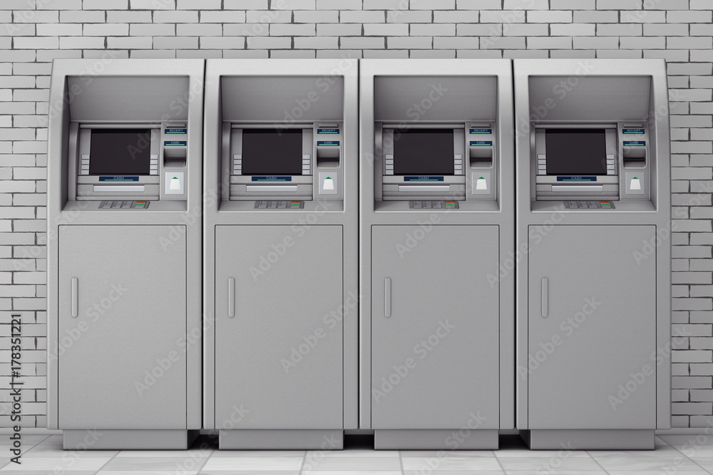 Row of Bank Cash ATM Machines. 3d Rendering Row of Bank Cash ATM Machines. 3d Rendering
