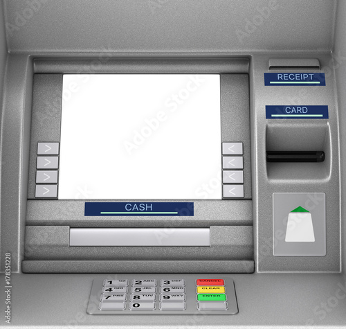 Bank Cash ATM Machine. 3d Rendering photo
