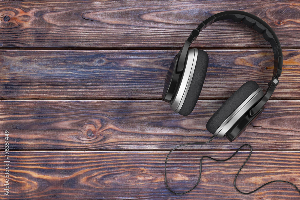 Black Headphones extreme closeup. 3d Rendering Black Headphones extreme closeup. 3d Rendering