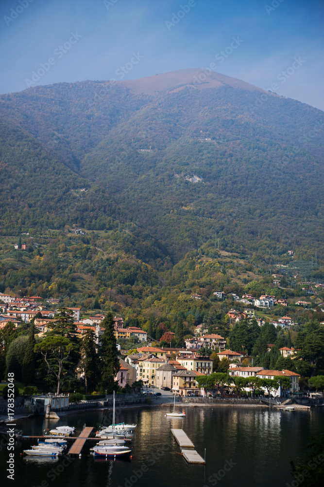 Small cozy towns on Lake Como Italy in autumn