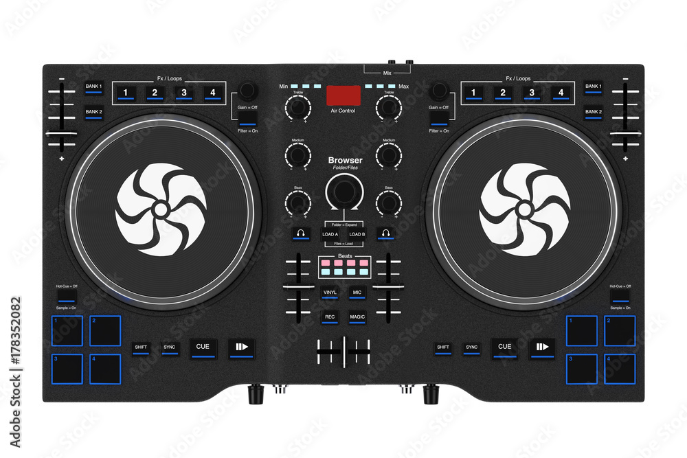 Black Modern DJ Set Turntable Mixer Equipment. 3d Rendering Black Modern DJ Set Turntable Mixer Equipment. 3d Rendering