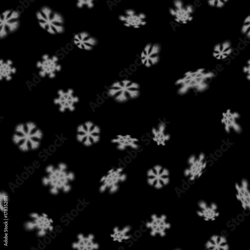 Christmas seamless snowflakes pattern with blurred far falling snow stars for Christmas cards, covers, wallpapers and tiled endless snowflake backgrounds