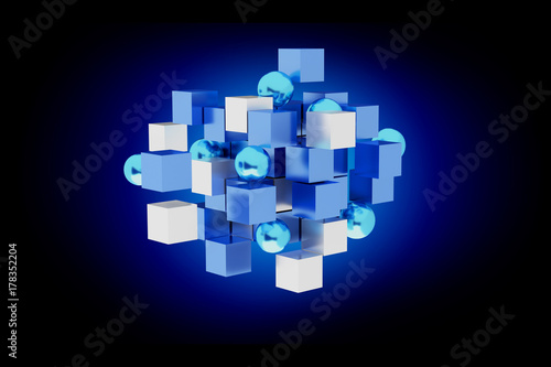 3d rendering blue and white cube on a color background