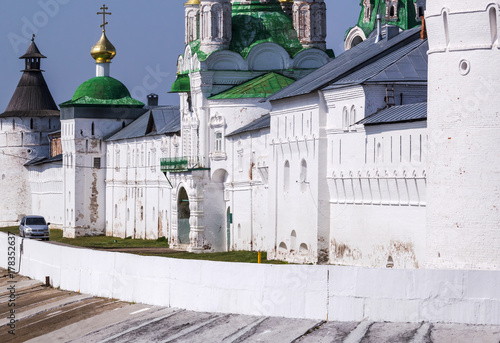 Holy Trinity Makaryevsky Zheltovodsky convent..View of  monastery's south-western wall and towers. photo