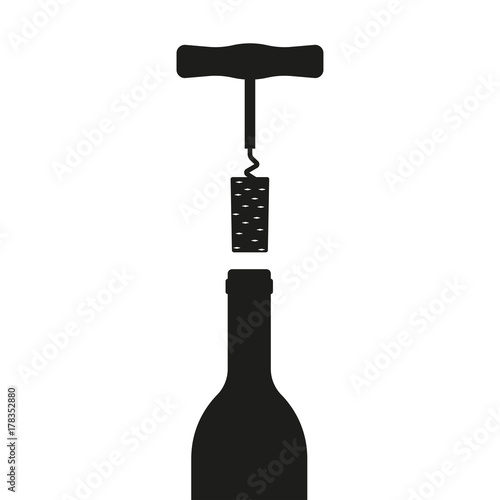Wine bottle opener icon. Corkscrew and cork. Vector illustration.