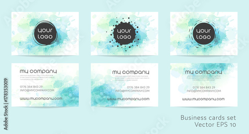 Business cards set in watercolor design.