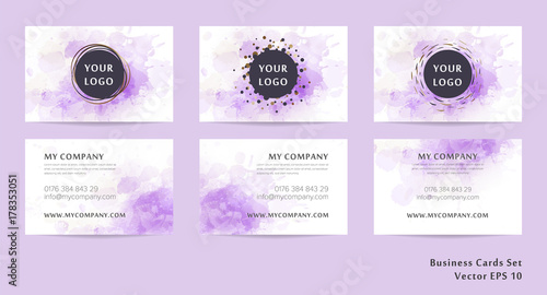 Business cards set in watercolor design.