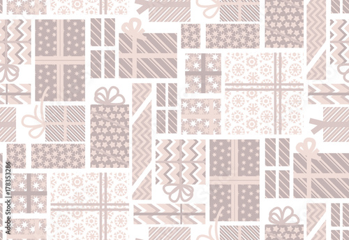 assorted pale color gift box. happy new year and xmas seamless pattern with geometry abstract. vector illustration for flayer, brochure, header, card, wrapping paper photo