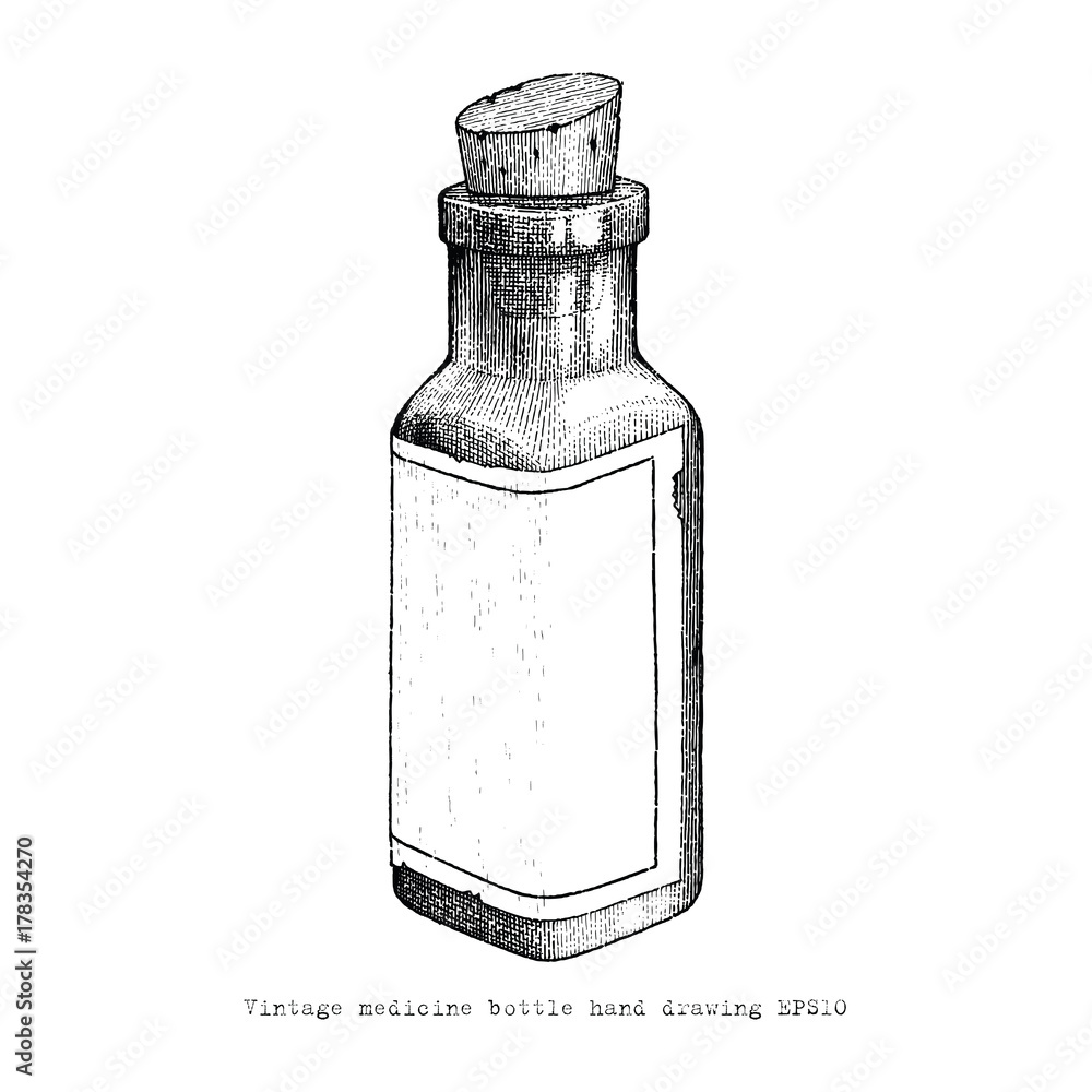 Vintage medicine bottle hand drawing vintage style - obrazy, fototapety, plakaty 
