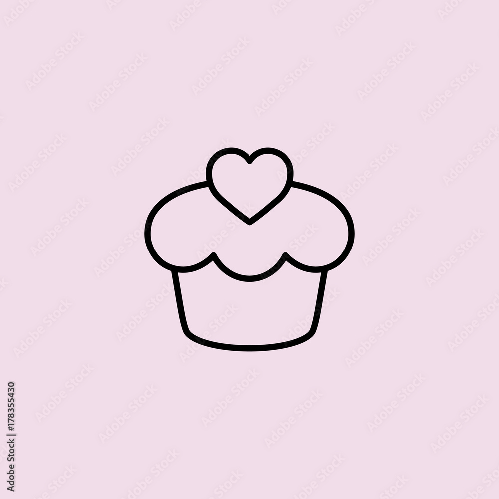 cup cake with heart line black icon cup cake with heart line black icon